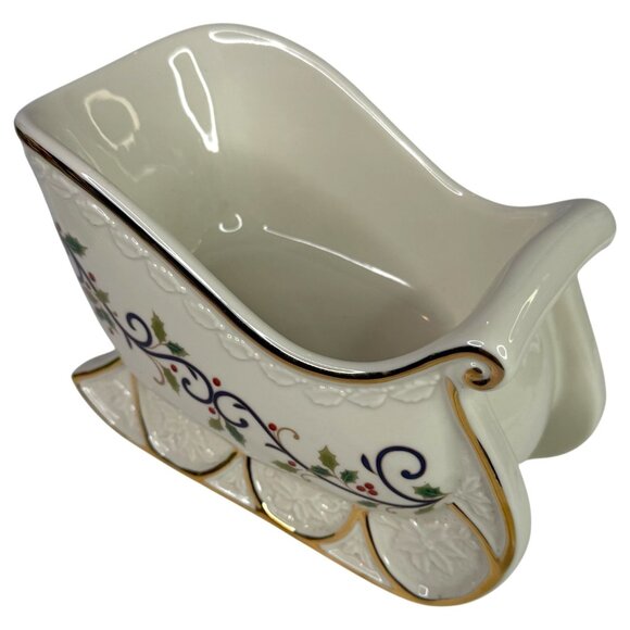 New Mikasa Fine Porcelain Holly Sleigh Centerpiece Bowl KT410 Christmas Decor - Picture 2 of 8